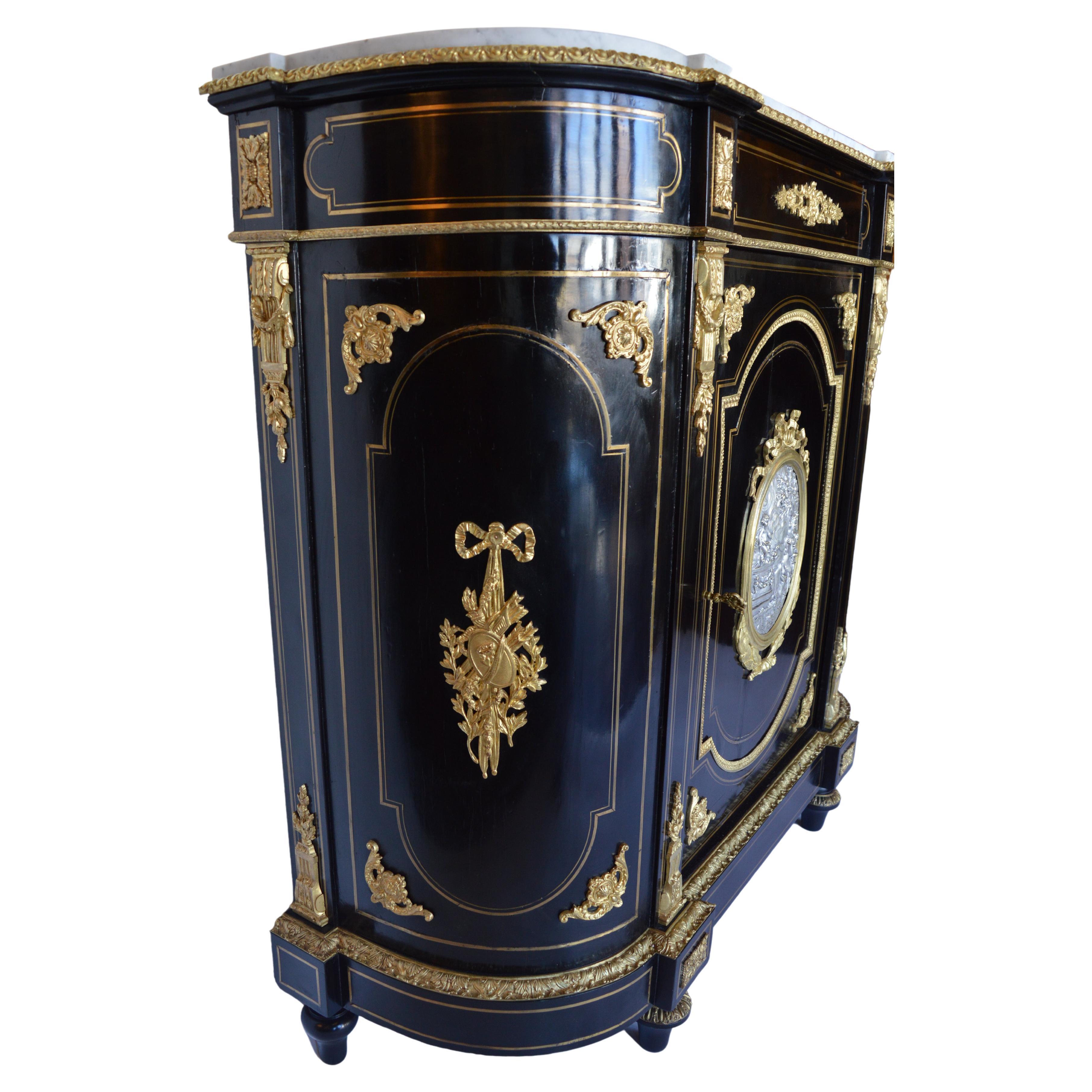 Brass French Napoleon III Sideboard Cabinet For Sale