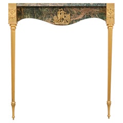 French Napoleon Empire Style Marble Bronzed Wall Console Table