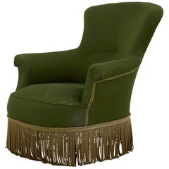 French Napoleon Green Armchair with Bullion Fringe