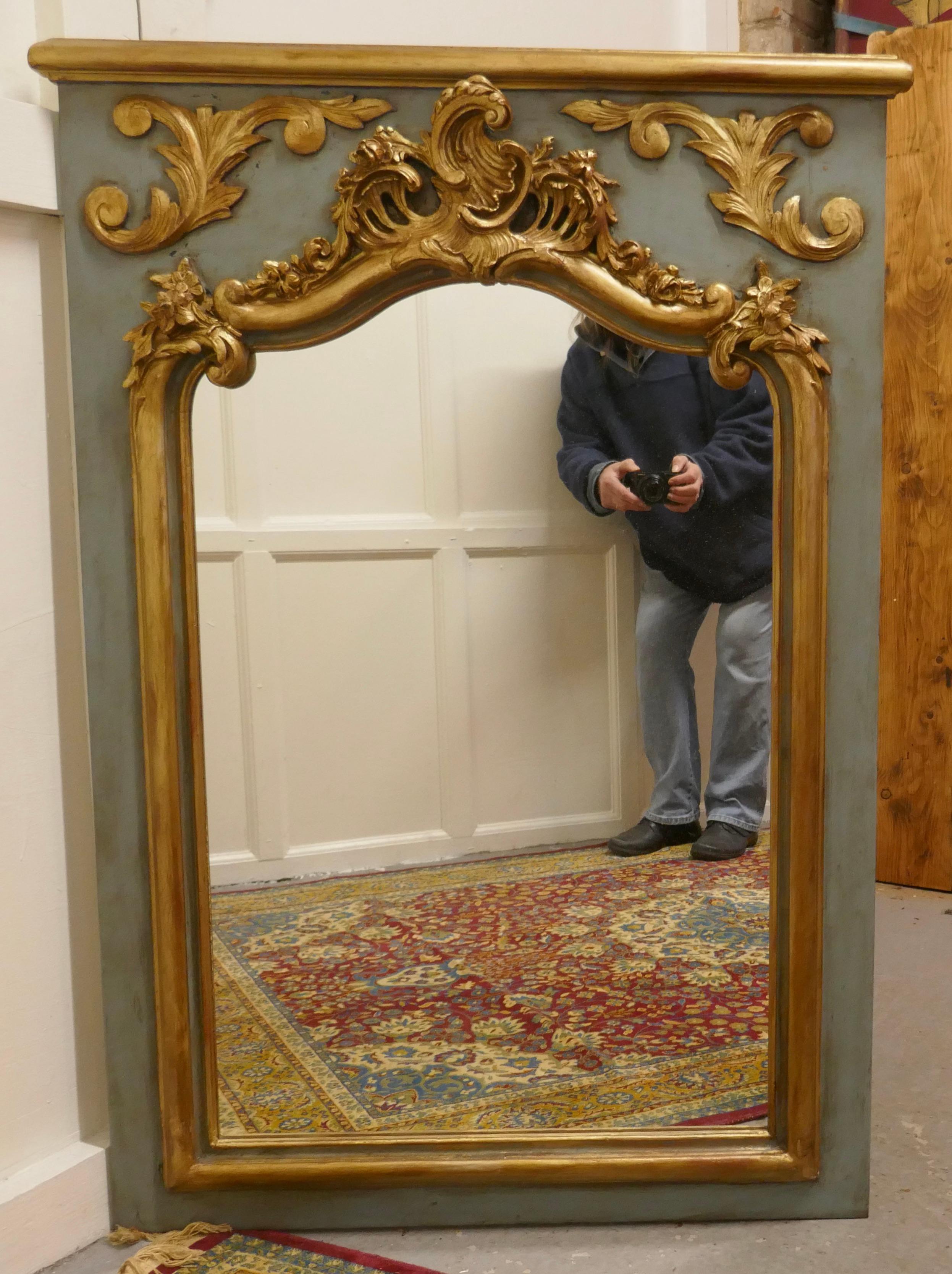 Giltwood French Napoleon II Carved Gilt and Painted Console Mirror For Sale