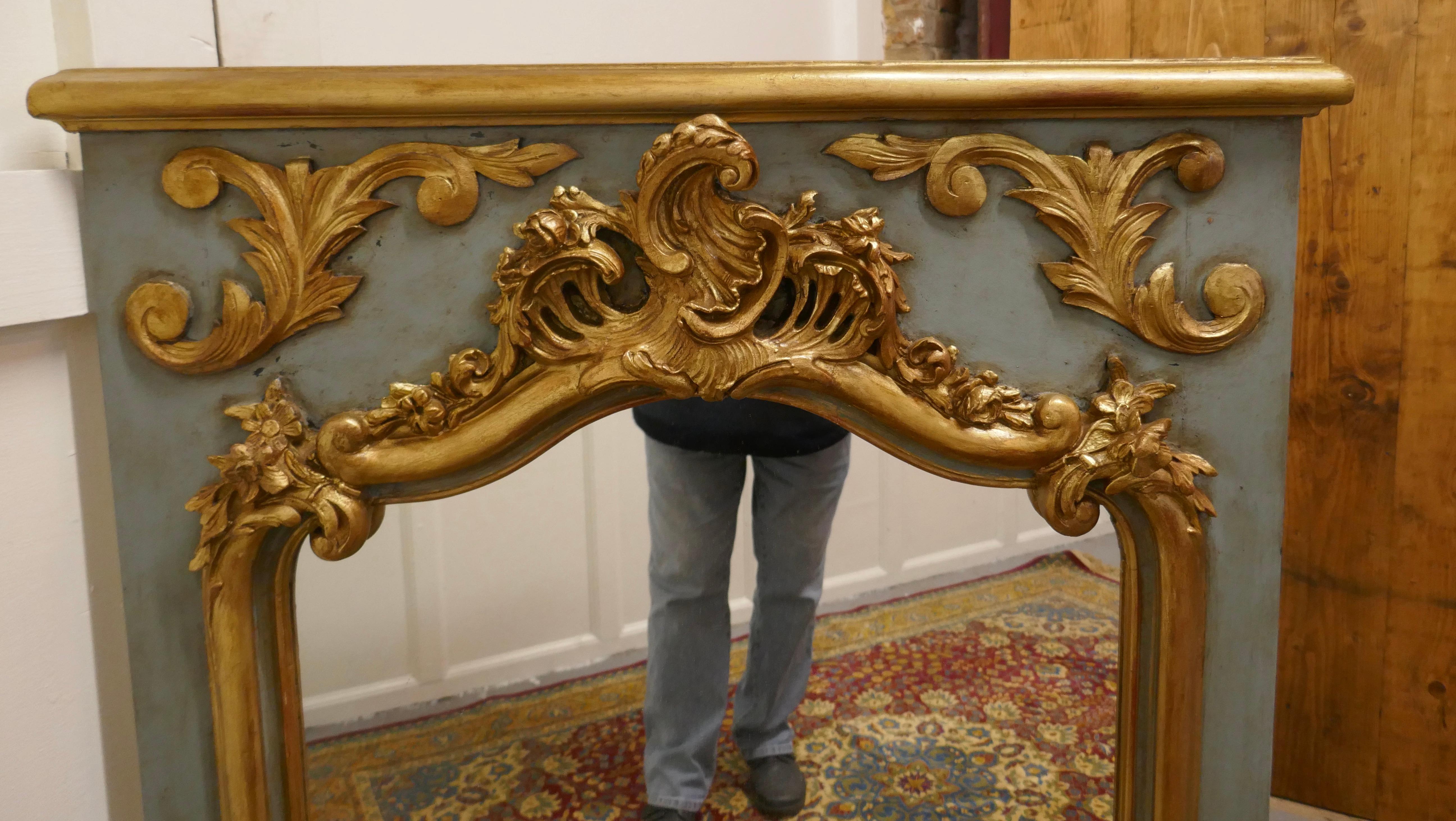 French Napoleon II Carved Gilt and Painted Console Mirror For Sale 1