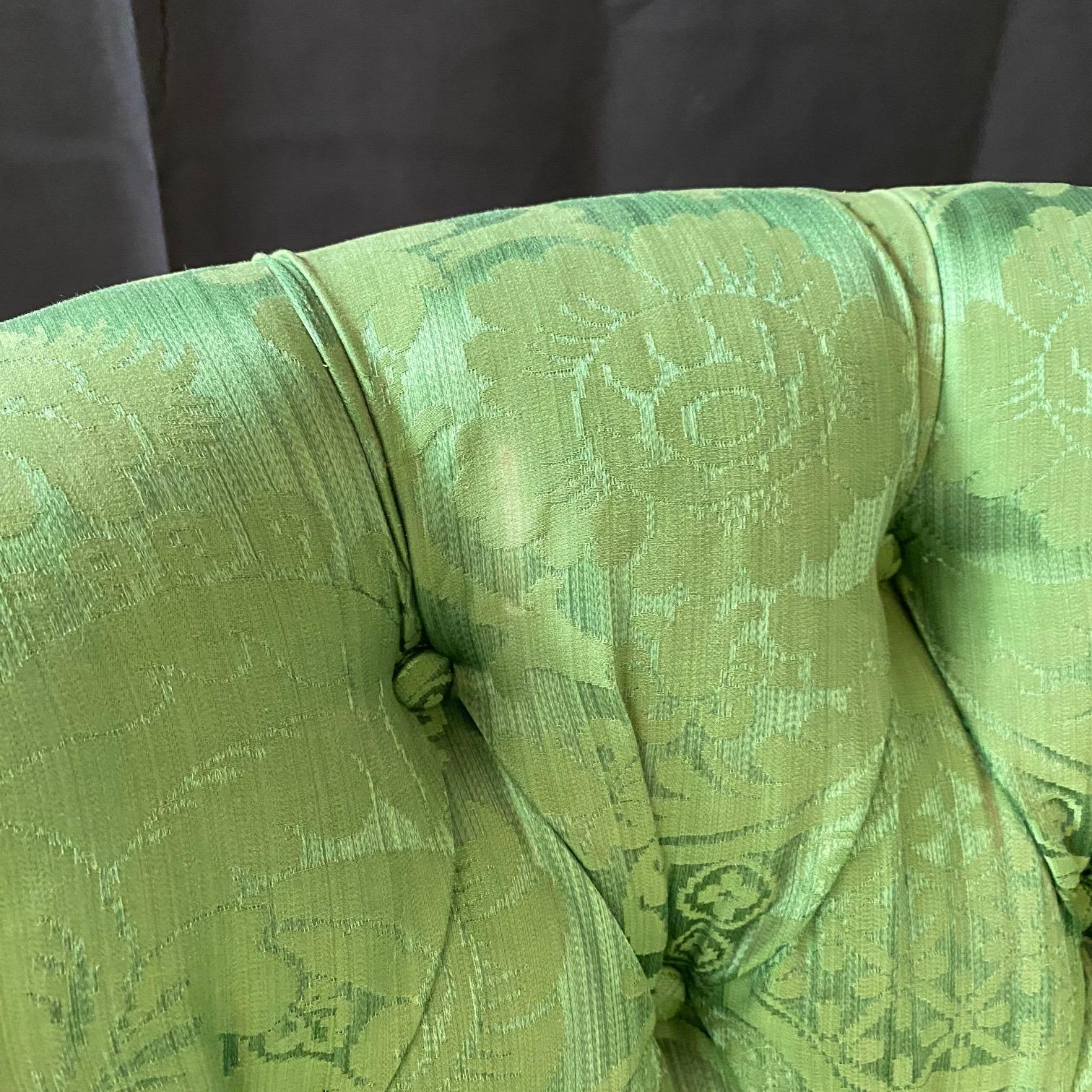 French Napoleon II Green Silk Tufted Slipper Chair 5