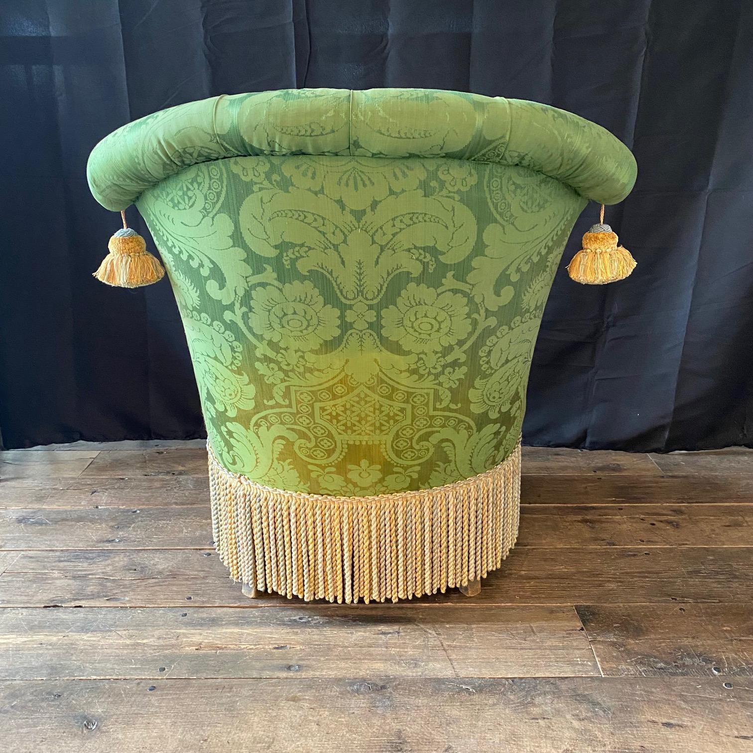 French Napoleon II Green Silk Tufted Slipper Chair 9
