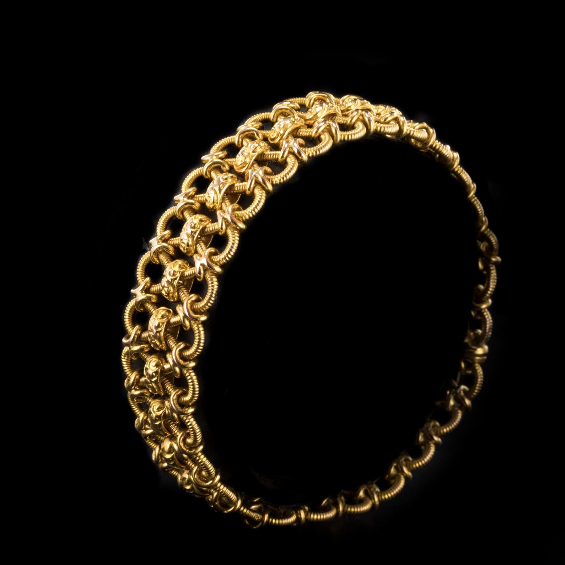 French Napoleon III 18 Karat Satin Yellow Gold Chain Bracelet In New Condition In Poitiers, FR