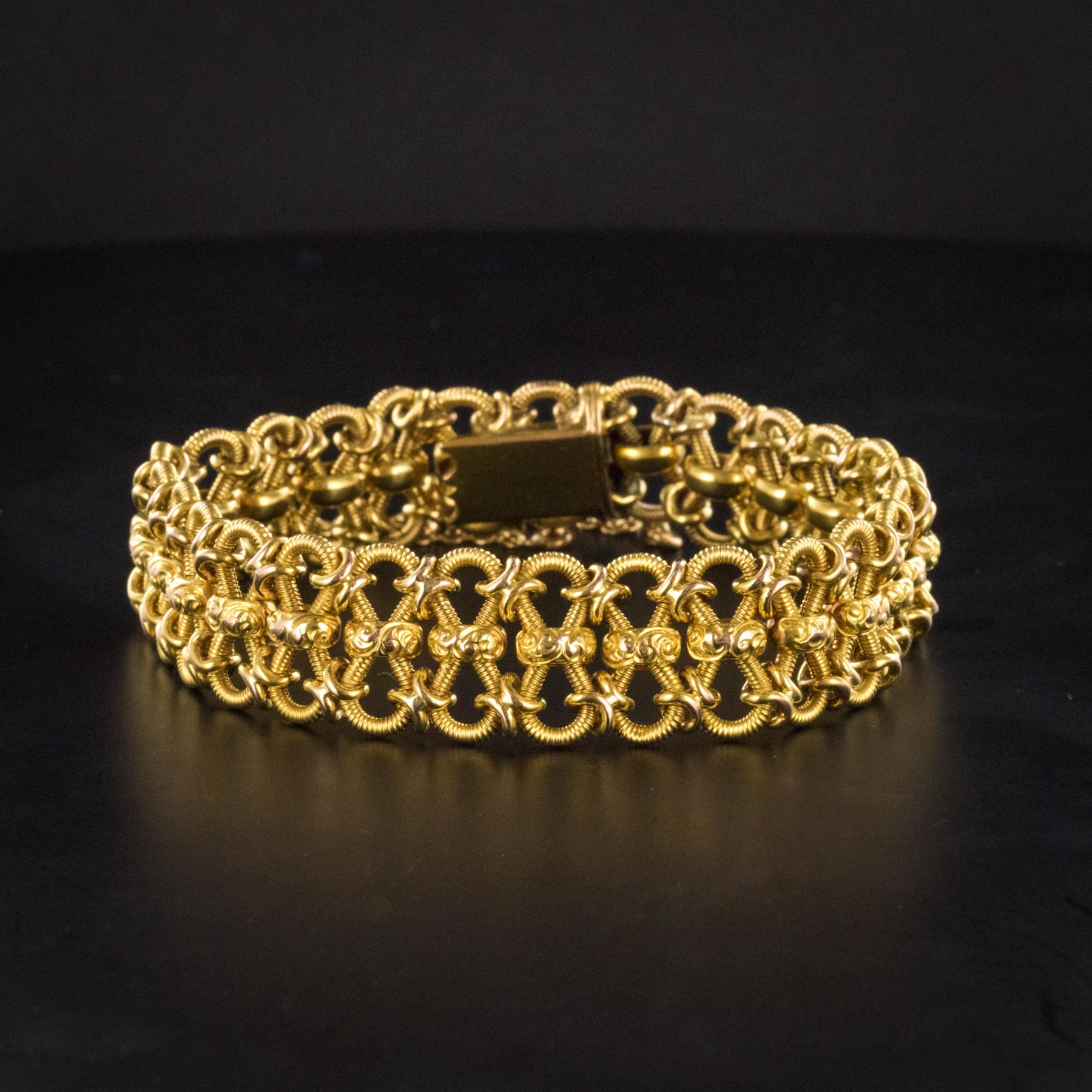 Women's French Napoleon III 18 Karat Satin Yellow Gold Chain Bracelet