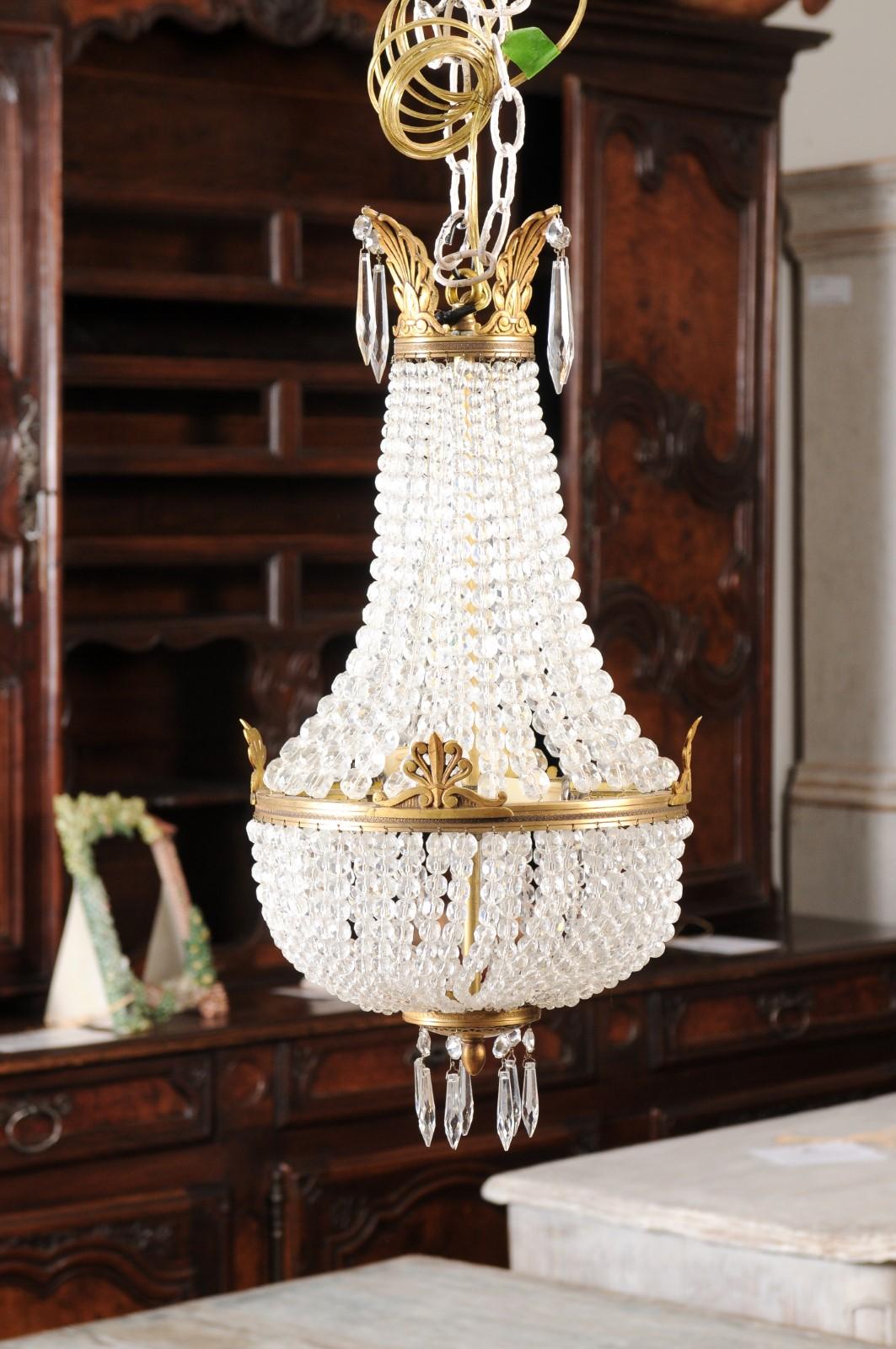 Napoleon III French Napoléon III 1850s Montgolfière Crystal and Brass Two-Light Chandelier For Sale