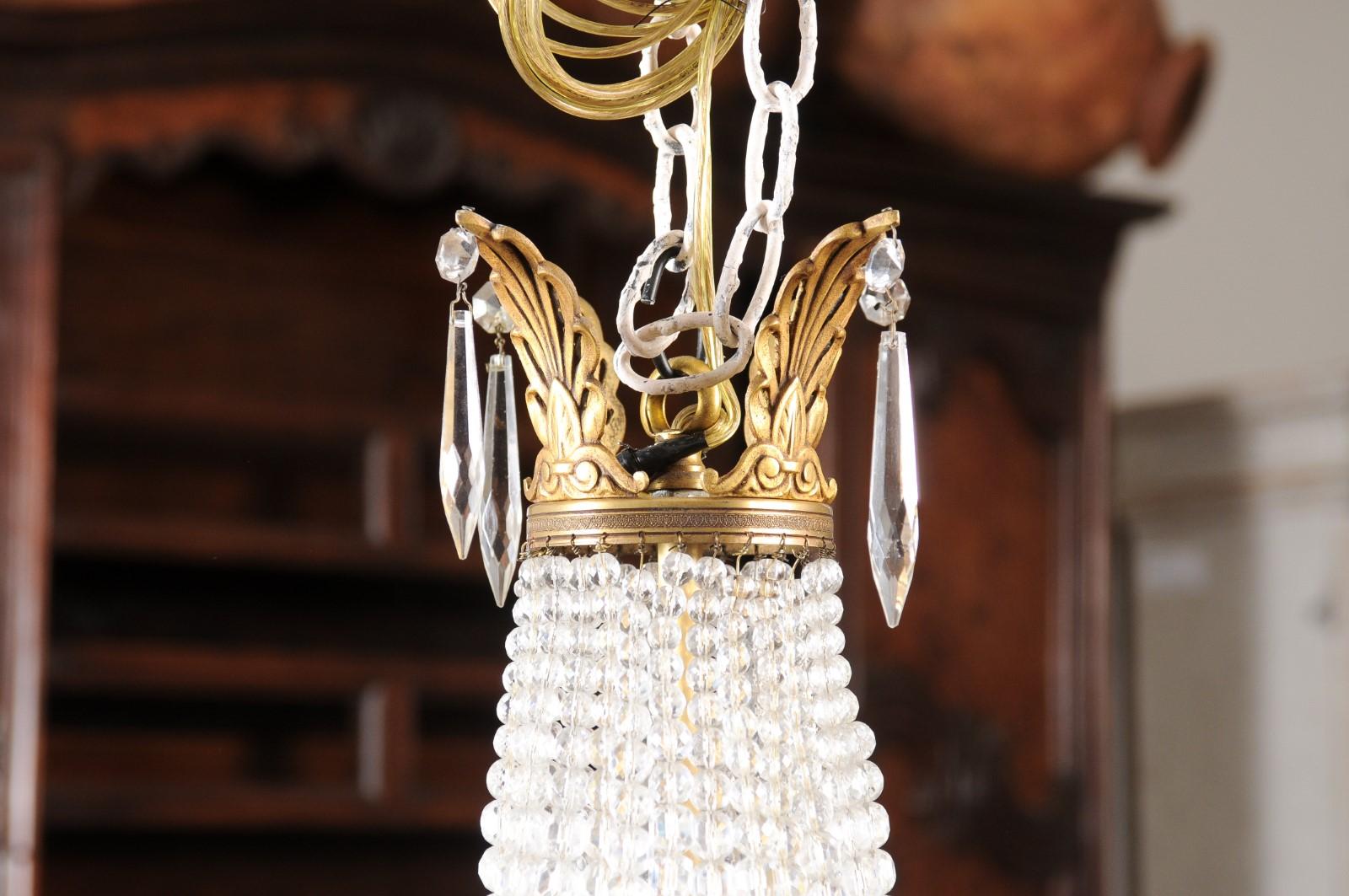 French Napoléon III 1850s Montgolfière Crystal and Brass Two-Light Chandelier In Good Condition For Sale In Atlanta, GA