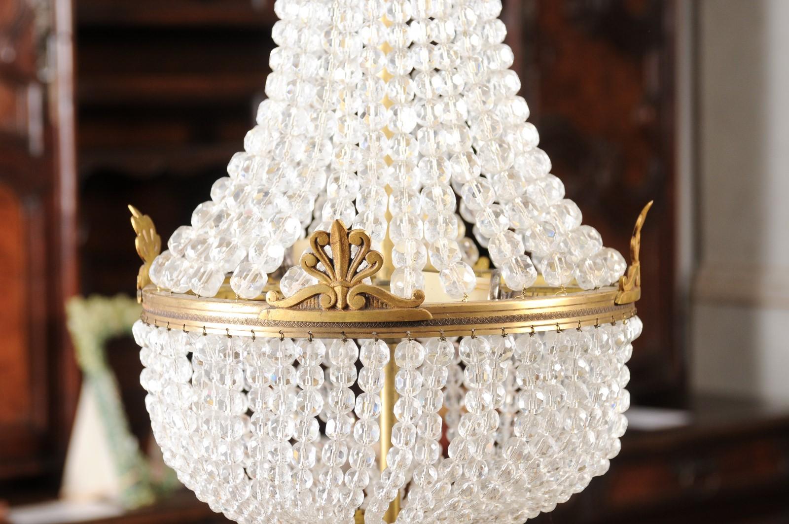 19th Century French Napoléon III 1850s Montgolfière Crystal and Brass Two-Light Chandelier For Sale