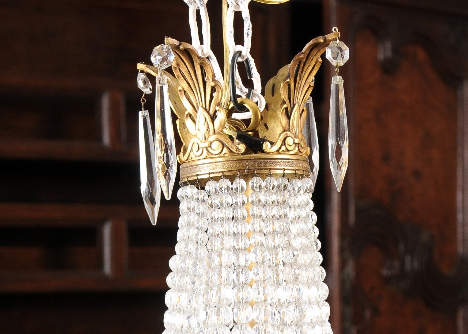 French Napoléon III 1850s Montgolfière Crystal and Brass Two-Light Chandelier For Sale 3
