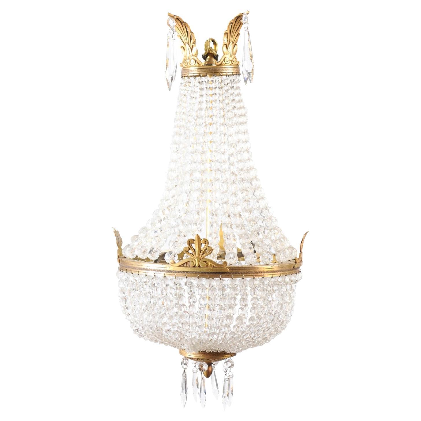 French Napoléon III 1850s Montgolfière Crystal and Brass Two-Light Chandelier For Sale