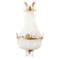 Vintage French Napoléon III 1850s Montgolfière Crystal and Brass Two-Light Chandelier