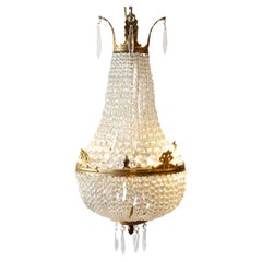 French Napoléon III 1850s Montgolfière Crystal and Brass Two-Light Chandelier