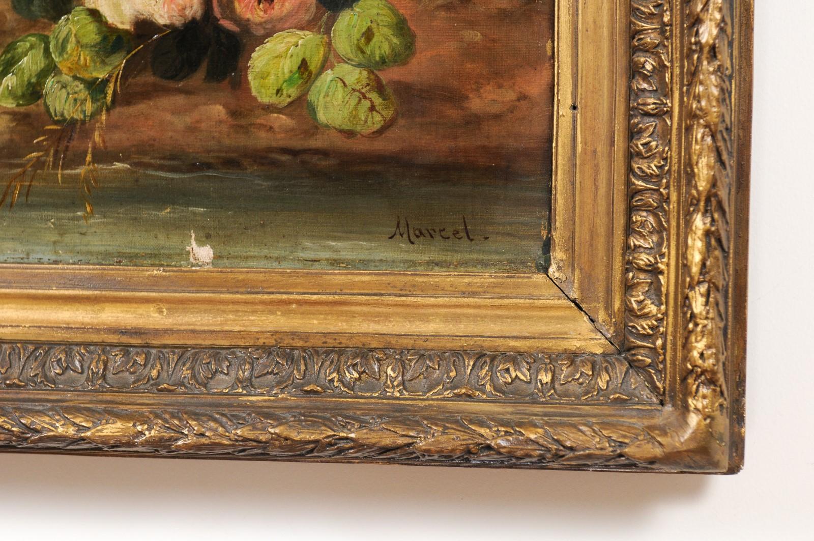 Huile sur toile des années 1850 de Napoléon III, peinture encadrée avec oiseau et roses en vente 3