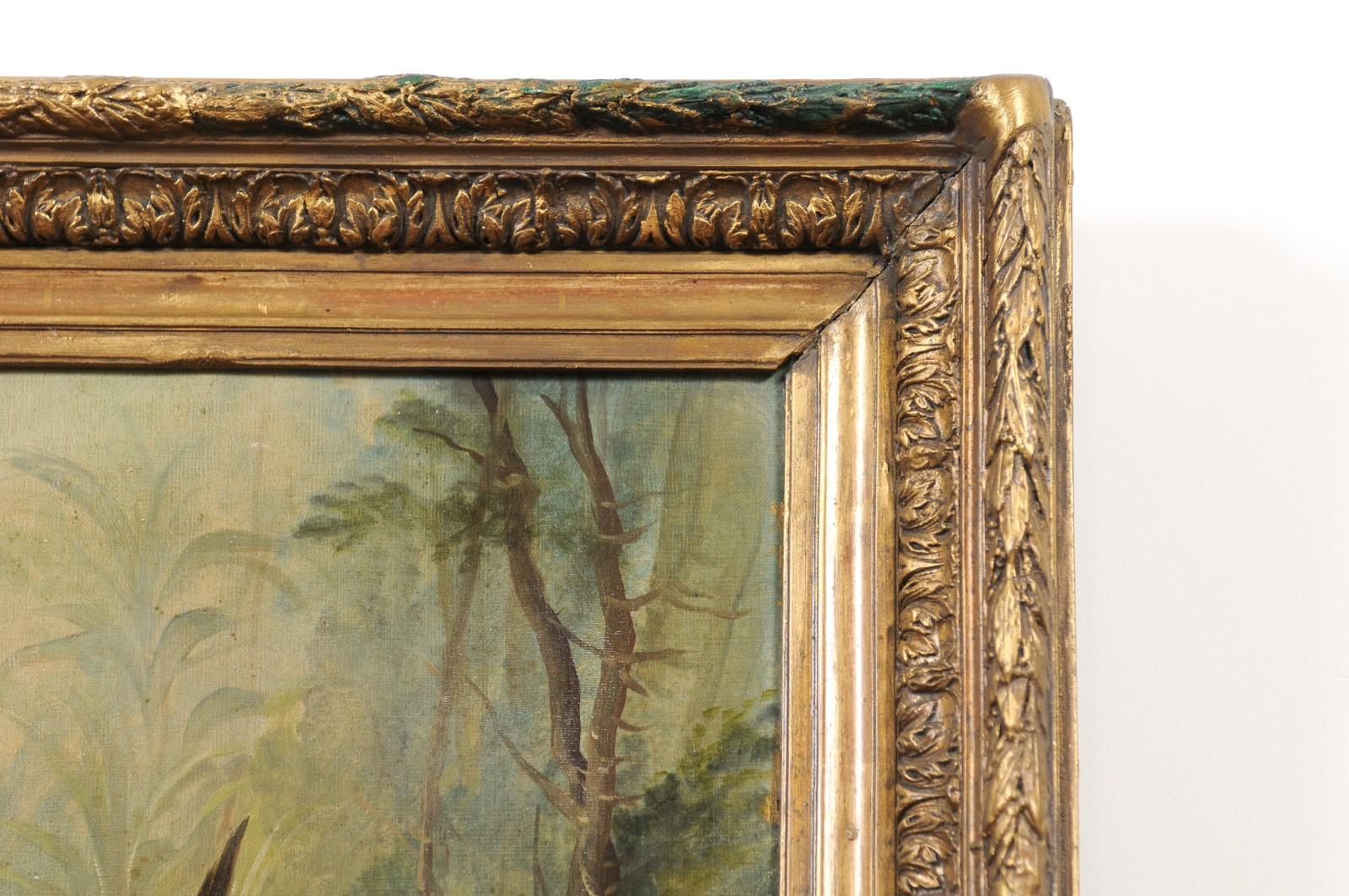 Huile sur toile des années 1850 de Napoléon III, peinture encadrée avec oiseau et roses en vente 4