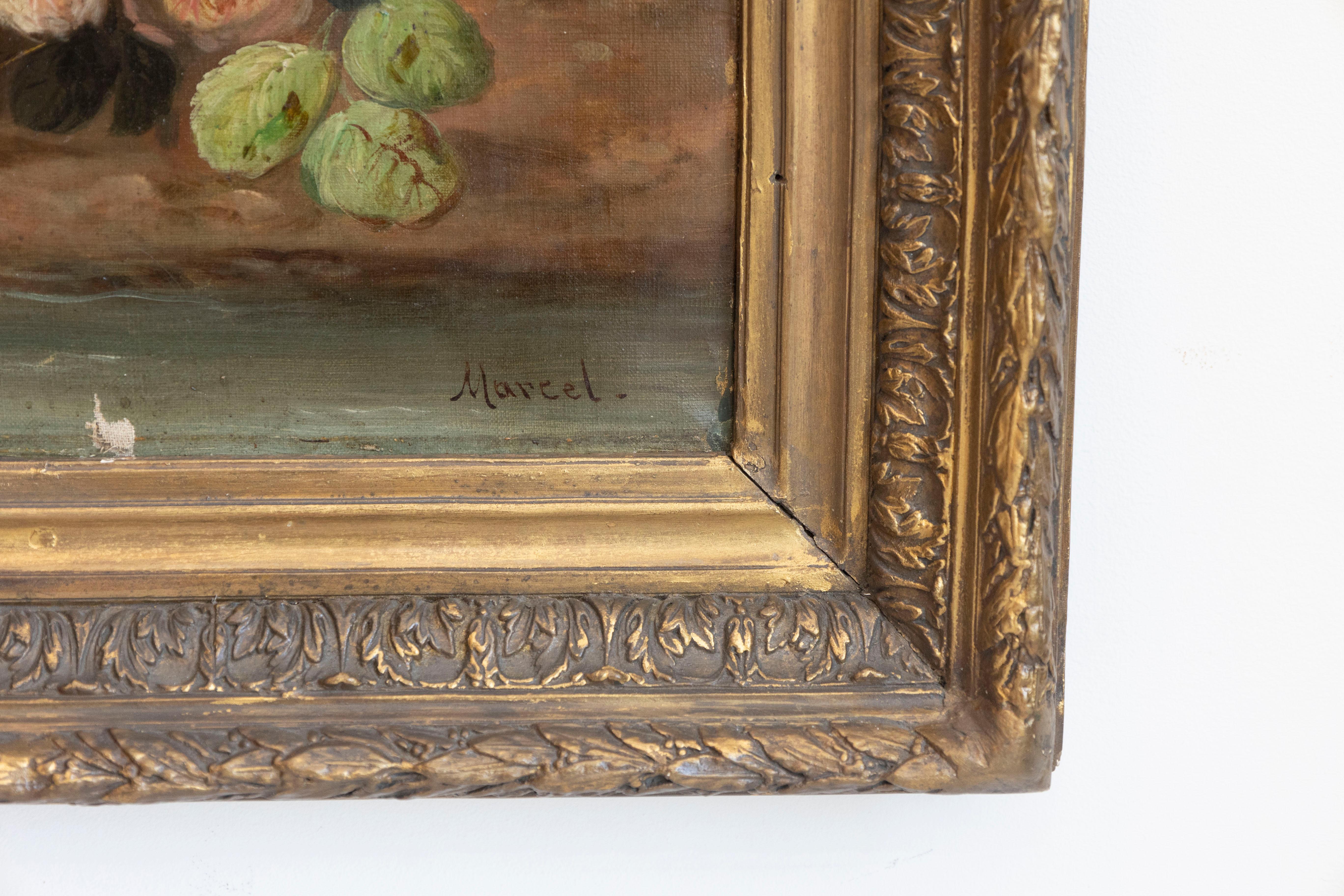 Napoleone III Olio su tela francese del 1850 di Napoléon III con uccello e rose incorniciato in vendita