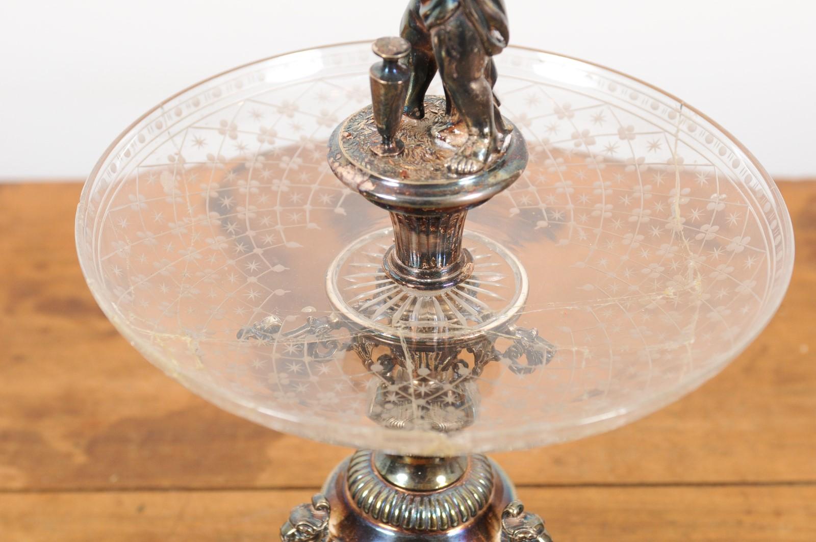 French Napoléon III 1850s Silver Epergne with Putto and Mythical Creatures 6