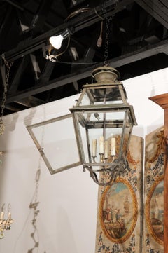 French Napoléon III 1850s Tôle Four-Light Lantern with Original Painted Finish