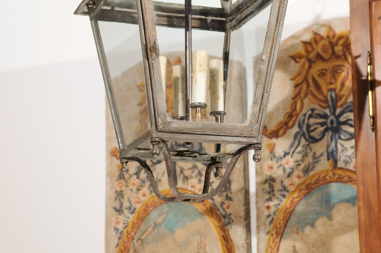 French Napoléon III 1850s Tôle Four-Light Lantern with Original Painted Finish 3