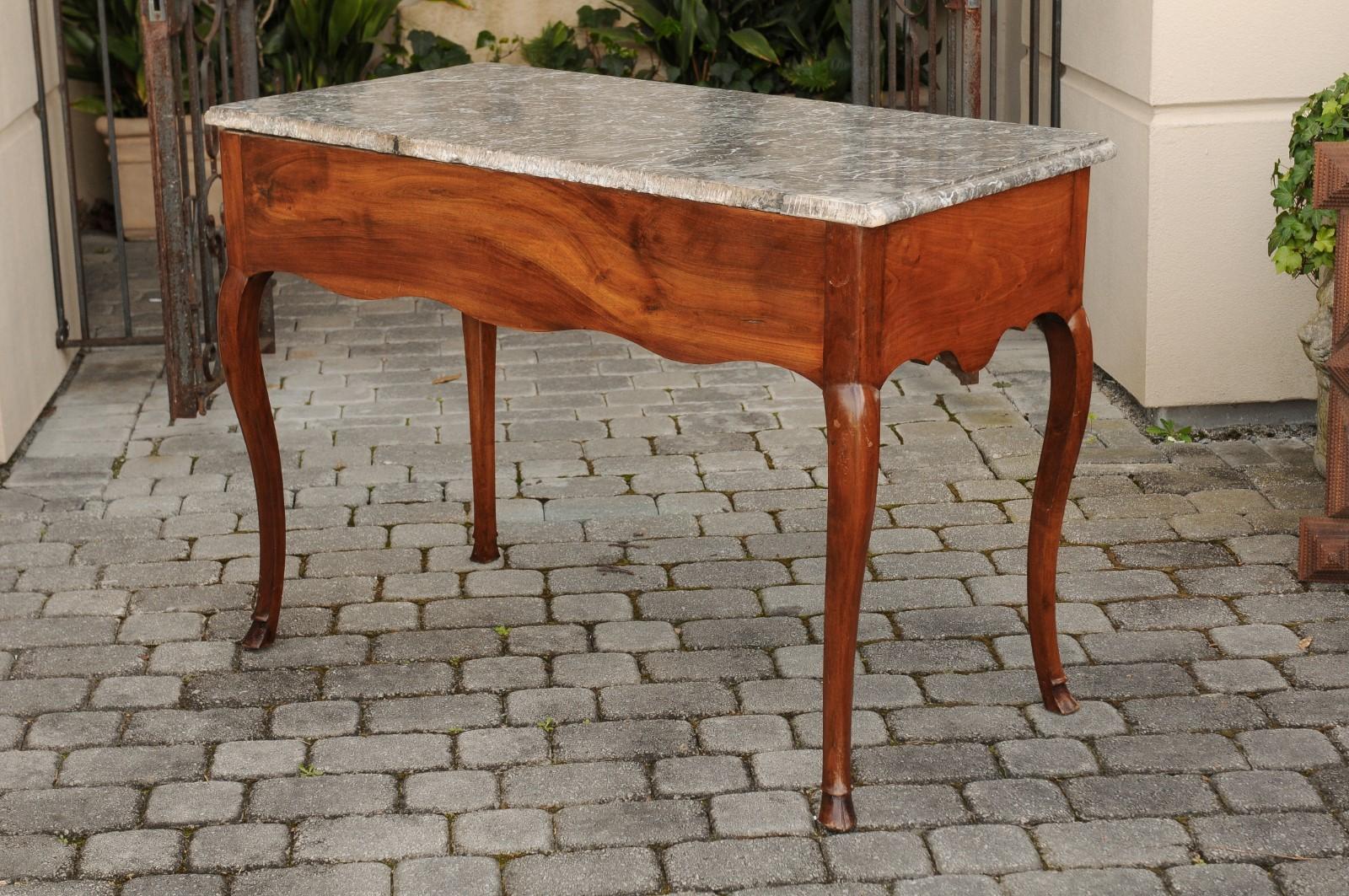 French Napoleon III 1850s Walnut Console Table with Marble Top and Two Drawers 5