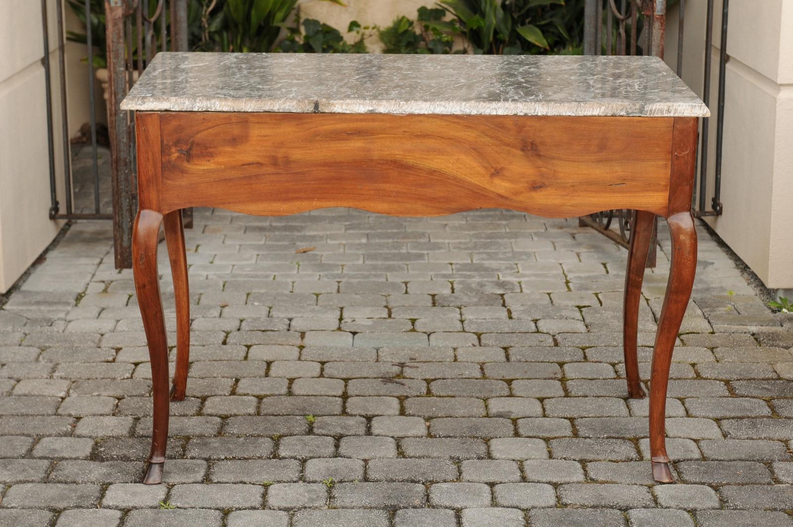French Napoleon III 1850s Walnut Console Table with Marble Top and Two Drawers 6