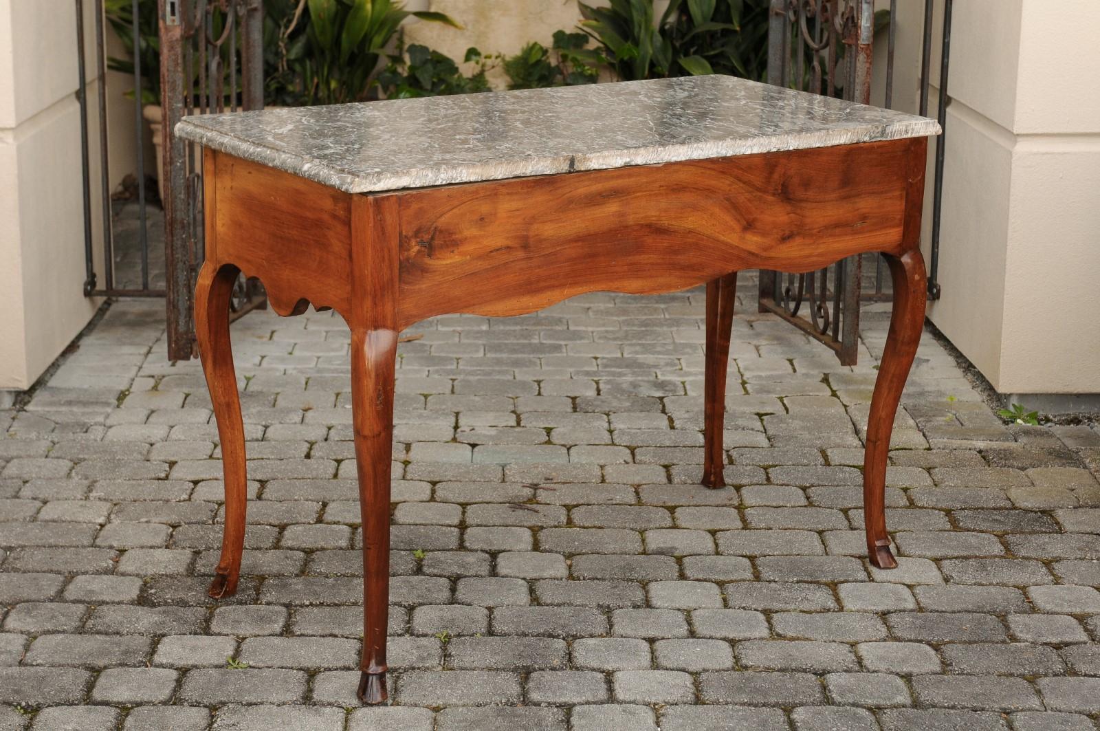 French Napoleon III 1850s Walnut Console Table with Marble Top and Two Drawers 7