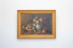 Französisches Stillleben Napoleon III. 1860er Jahre, Ölgemälde mit Rosen und Früchten