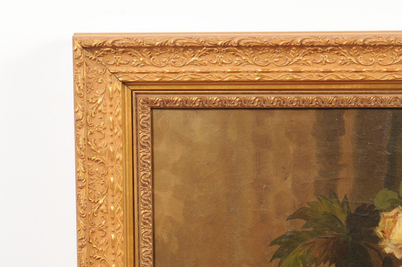 19th Century French Napoleon III 1860s Still-Life Oil Painting Depicting Roses and Fruits