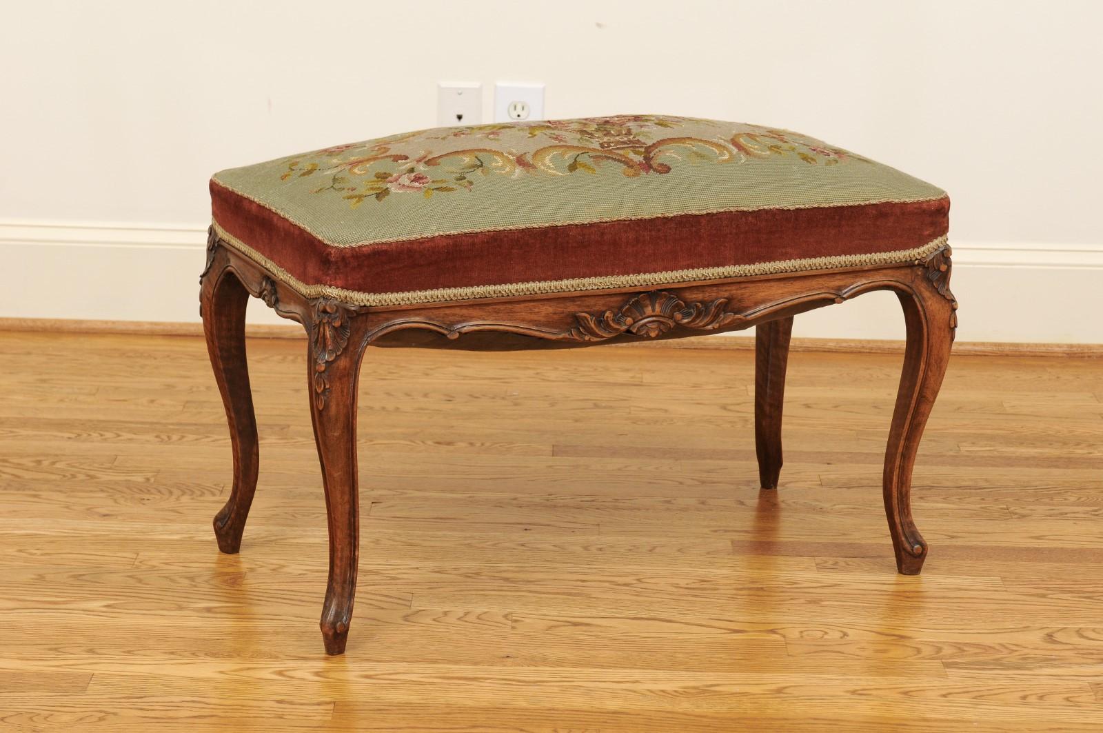 Napoleon III French Napoléon III 1860s Walnut Banquette with Original Needlepoint Tapestry