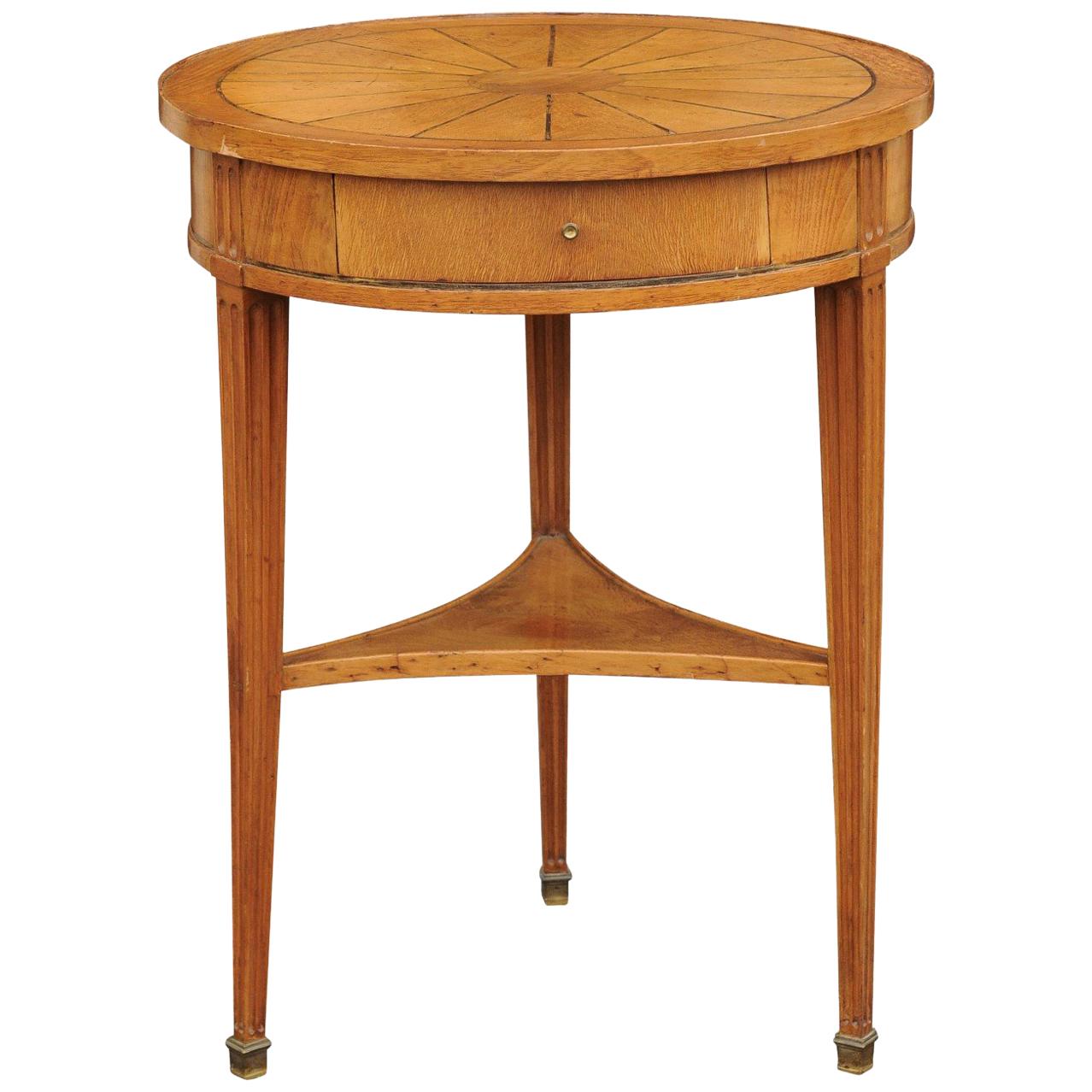 French Napoleon III 1860s Walnut Guéridon Side Table with Radiating Veneer