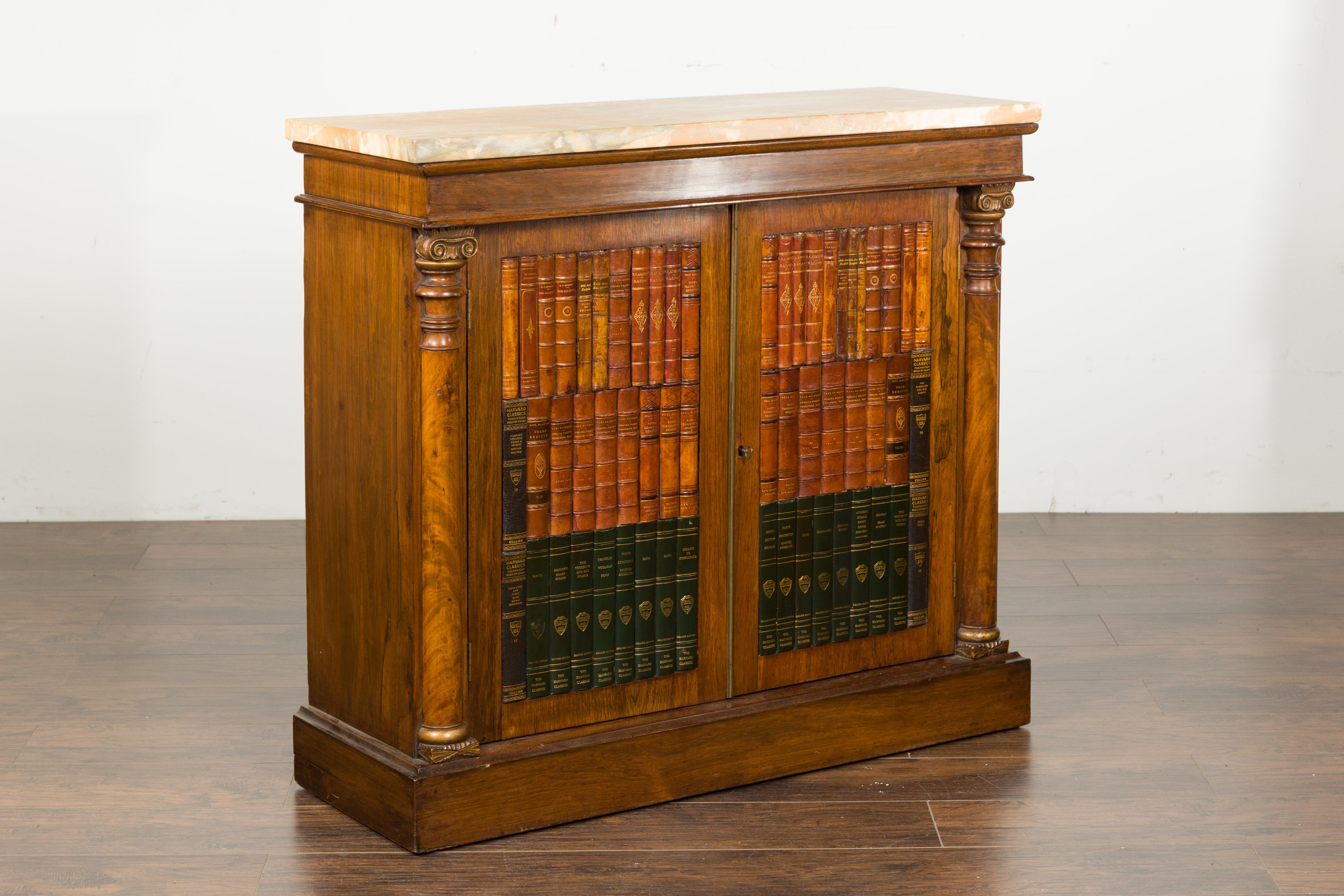 French Napoléon III 1870s Faux Book Rosewood Credenza with Ionic Half Columns For Sale 5