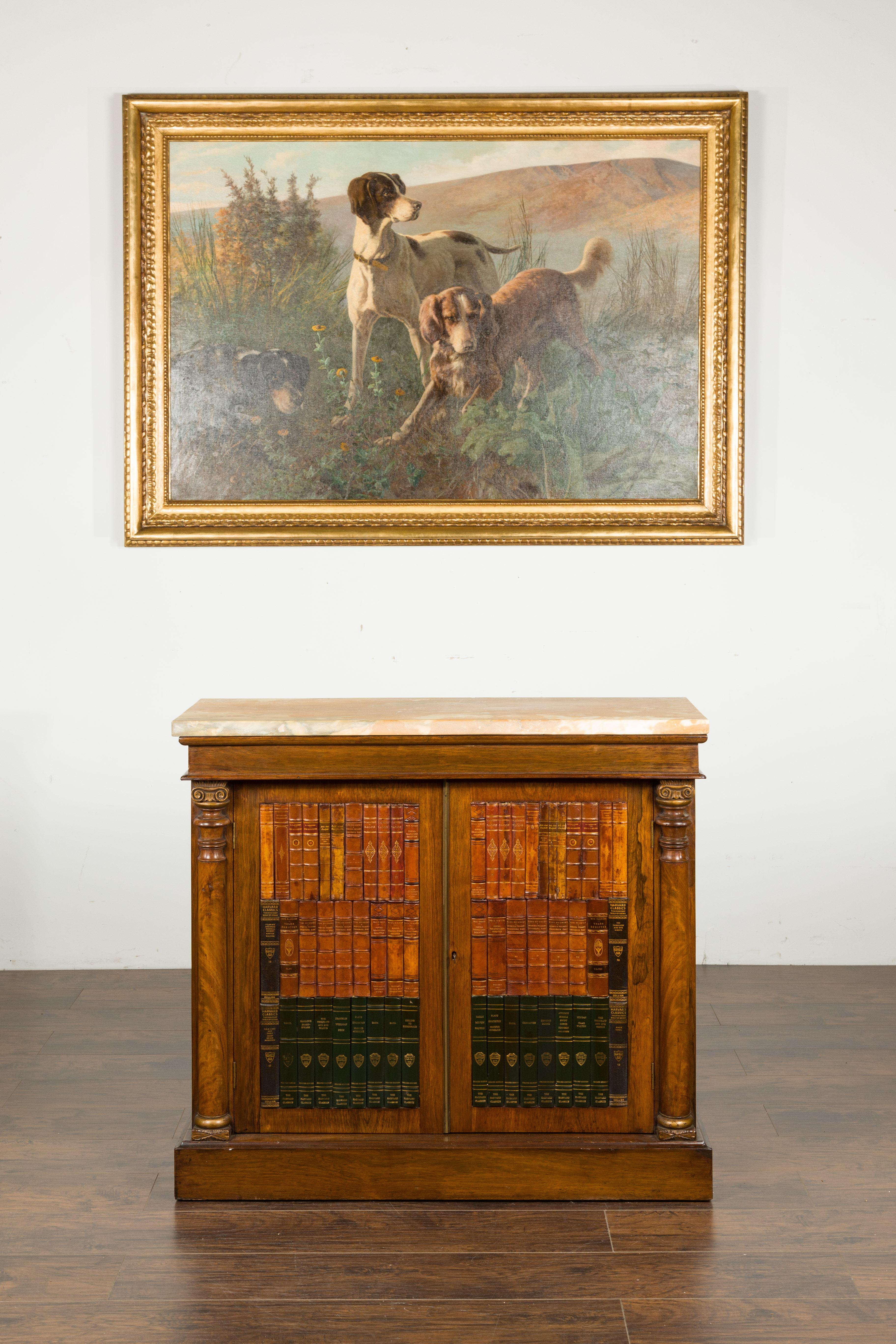 Carved French Napoléon III 1870s Faux Book Rosewood Credenza with Ionic Half Columns For Sale