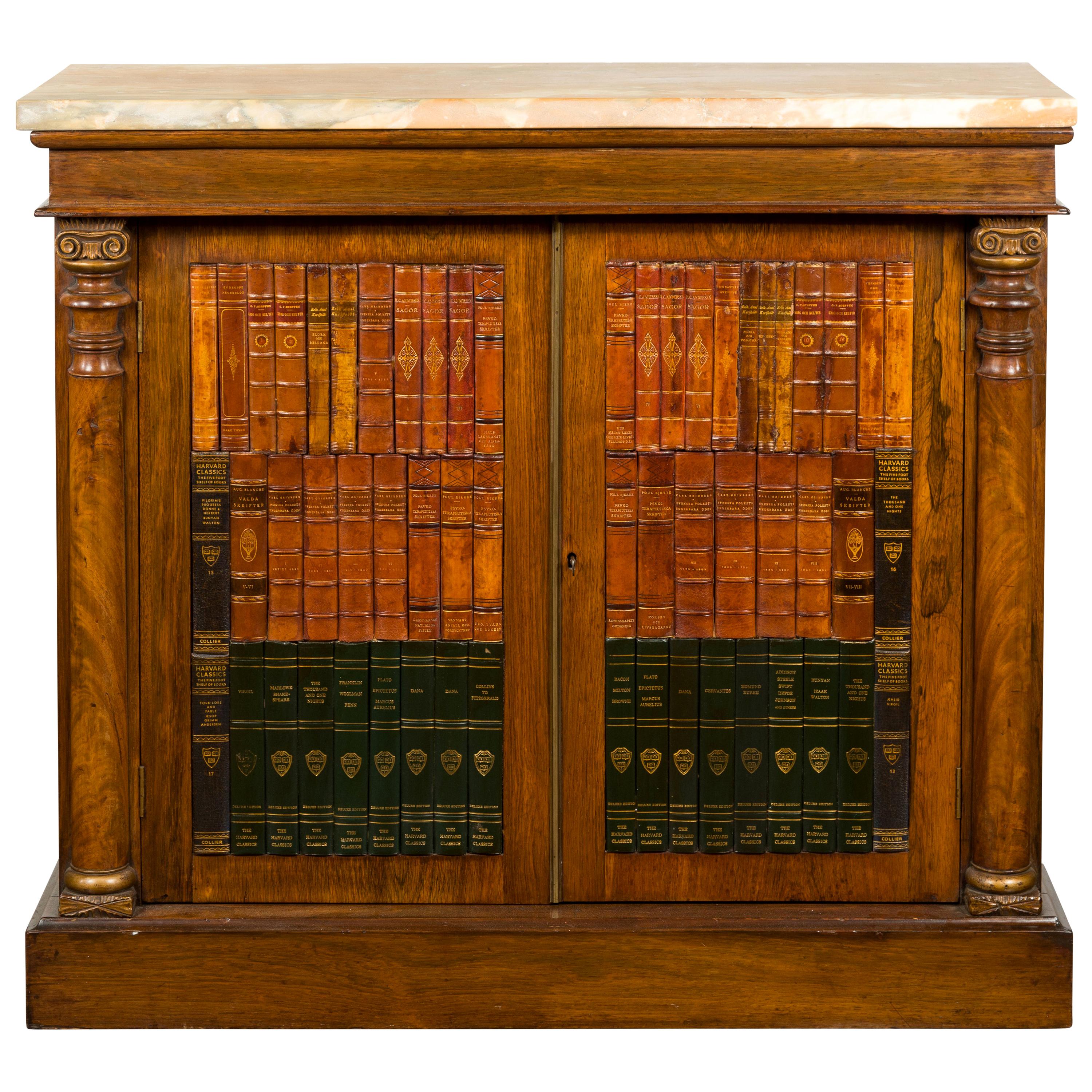 French Napoléon III 1870s Faux Book Rosewood Credenza with Ionic Half Columns