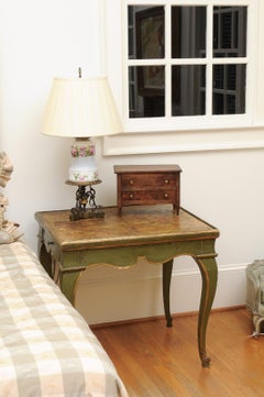 French Napoléon III 1870s Painted Side Table with Oil on Canvas Floral Top