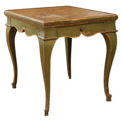 Antique French Napoléon III 1870s Painted Side Table with Oil on Canvas Floral Top