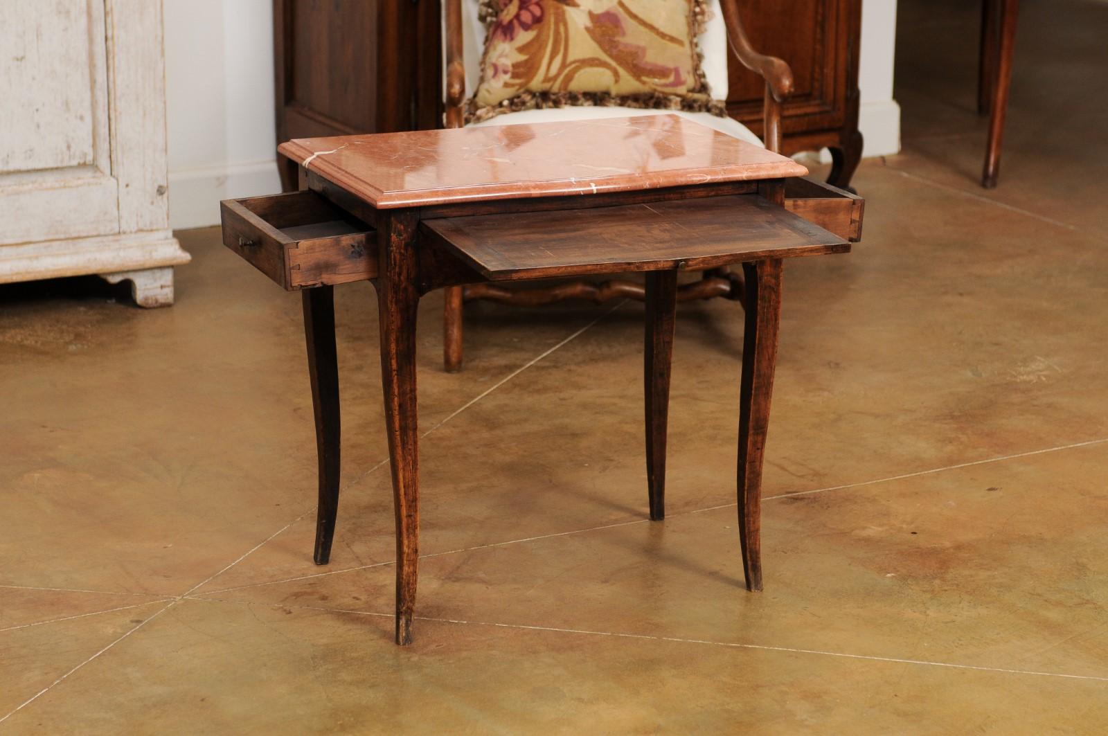 French Napoléon III 1870s Table with Red Marble Top, Two Drawers and Pull-Out In Good Condition In Atlanta, GA