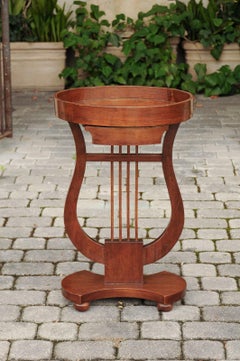 Table d'appoint en noyer Guéridon Napoléon III 1870 avec base en lyre et plateau