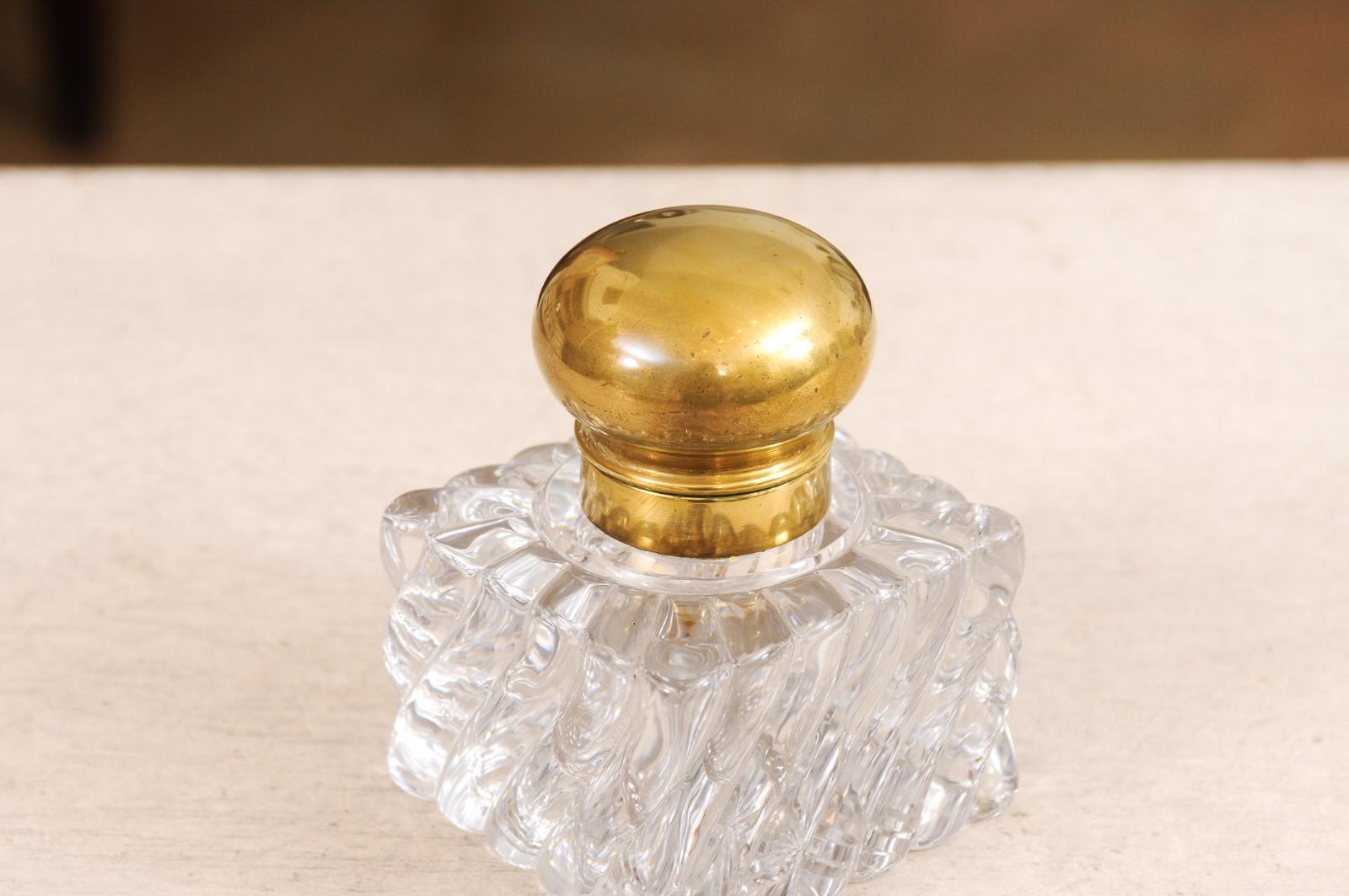French Napoléon III 19th Century Baccarat Crystal Inkwell with Bambou Tors Décor 1