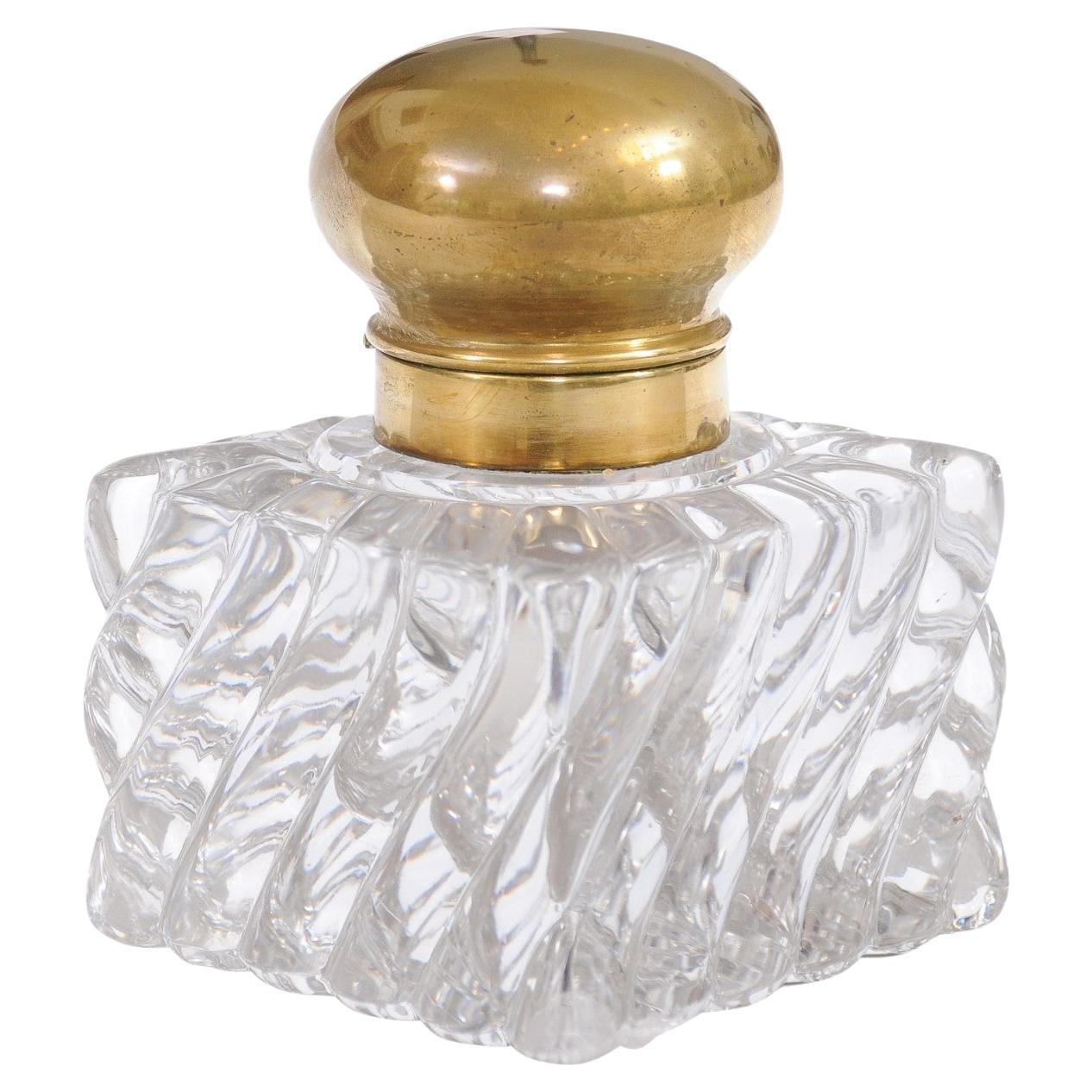 French Napoléon III 19th Century Baccarat Crystal Inkwell with Bambou Tors Décor