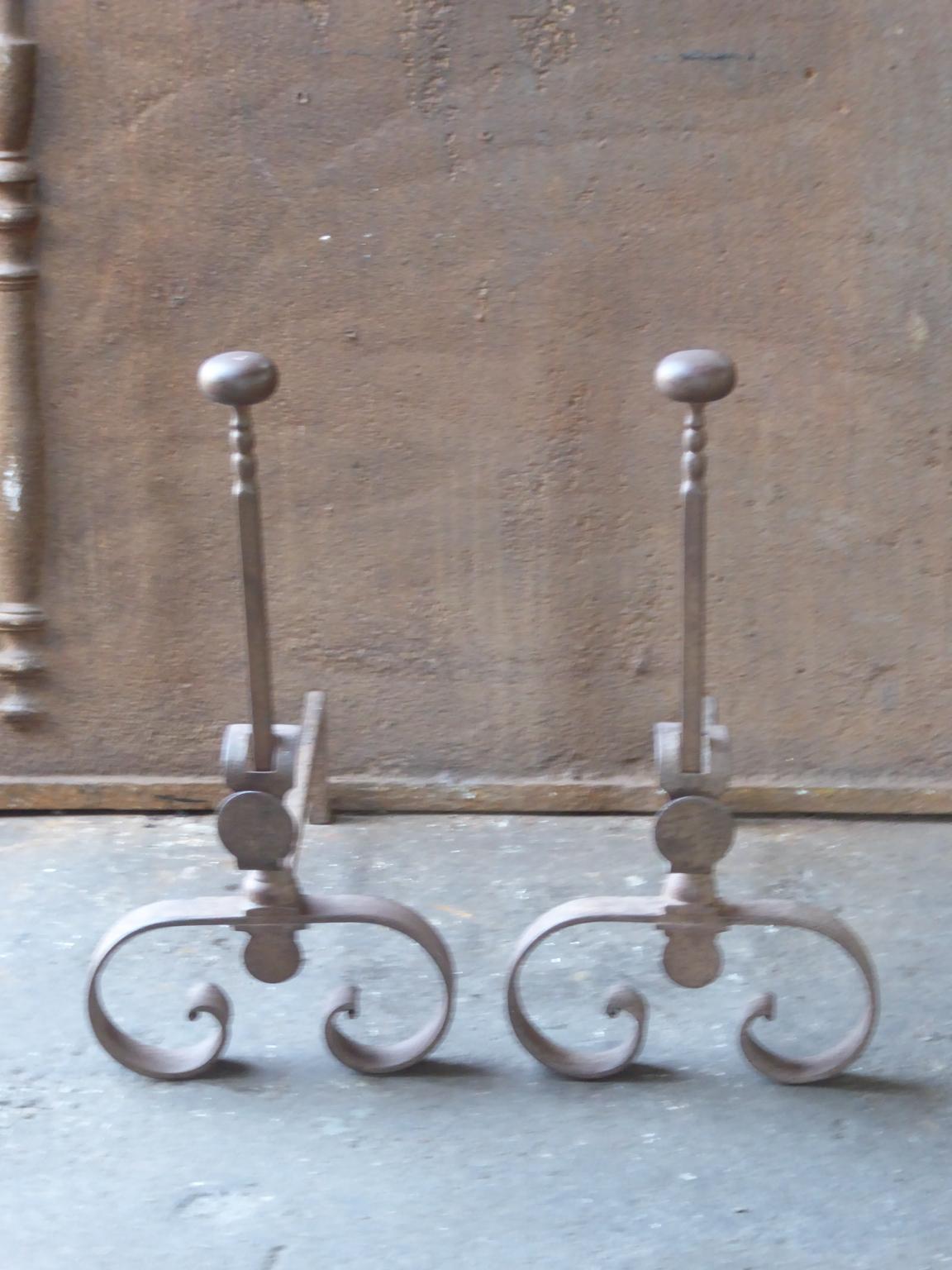 19th century French Napoleon III andirons made of wrought iron. The andirons are in a good condition.