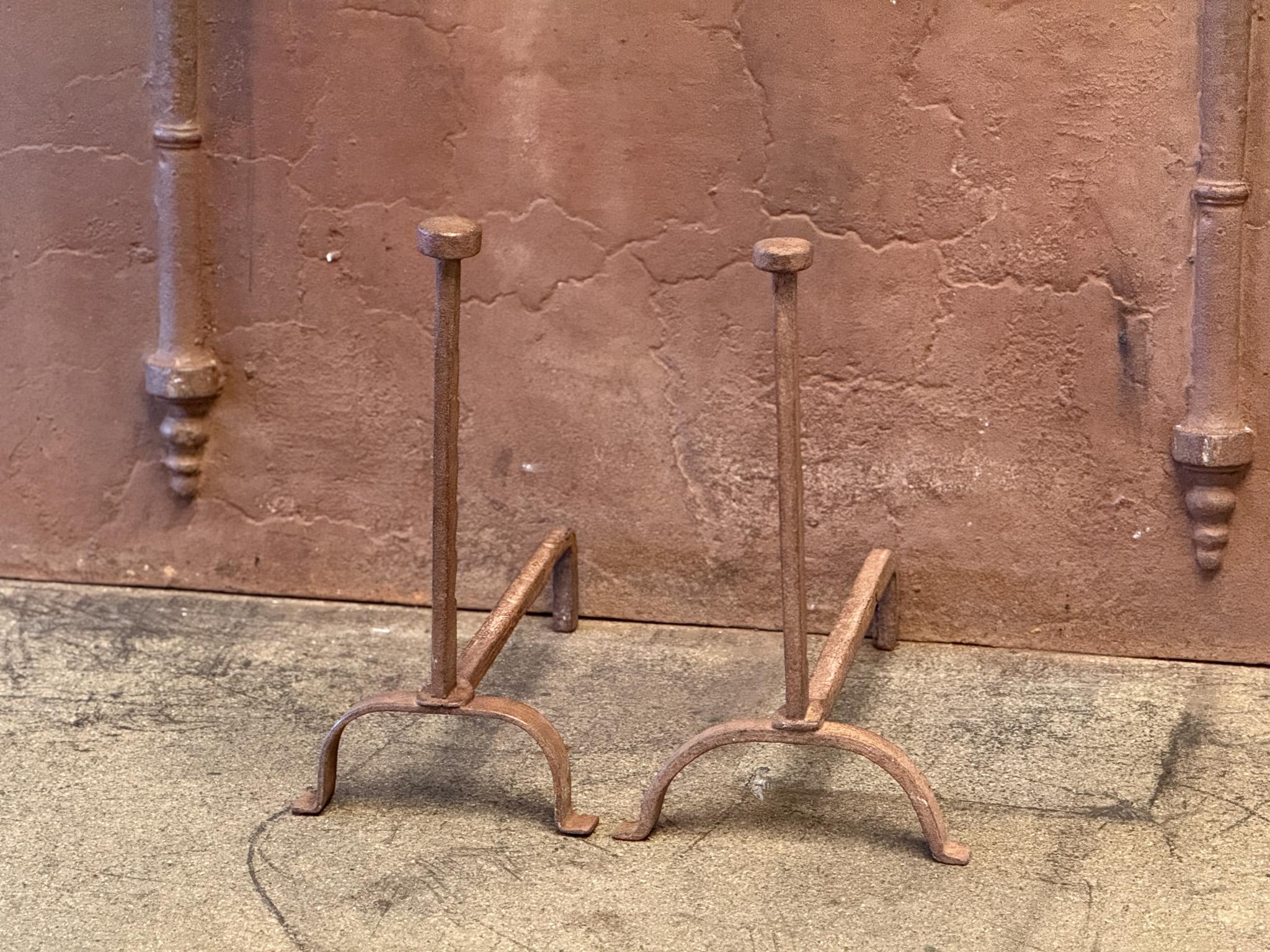 Forged French Napoleon III Andirons or Firedogs, 19th Century For Sale