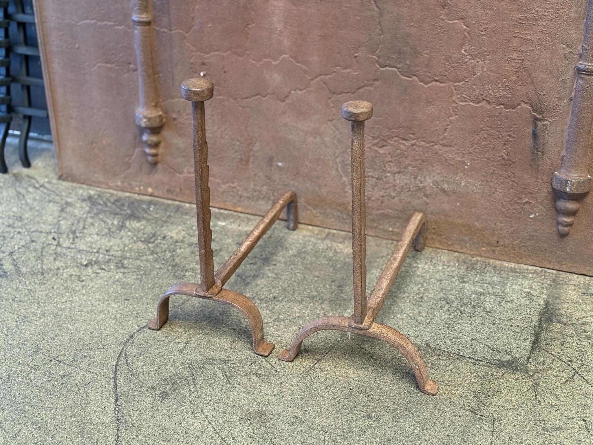 Wrought Iron French Napoleon III Andirons or Firedogs, 19th Century For Sale