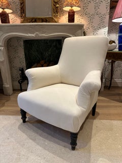 French Napoleon III Armchair in Calico, Ready for Re-Upholstery, Circa 1870
