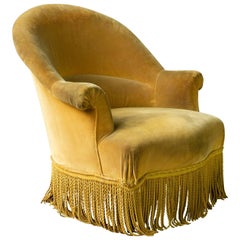 French Napoleon III Armchair in Gold Velvet