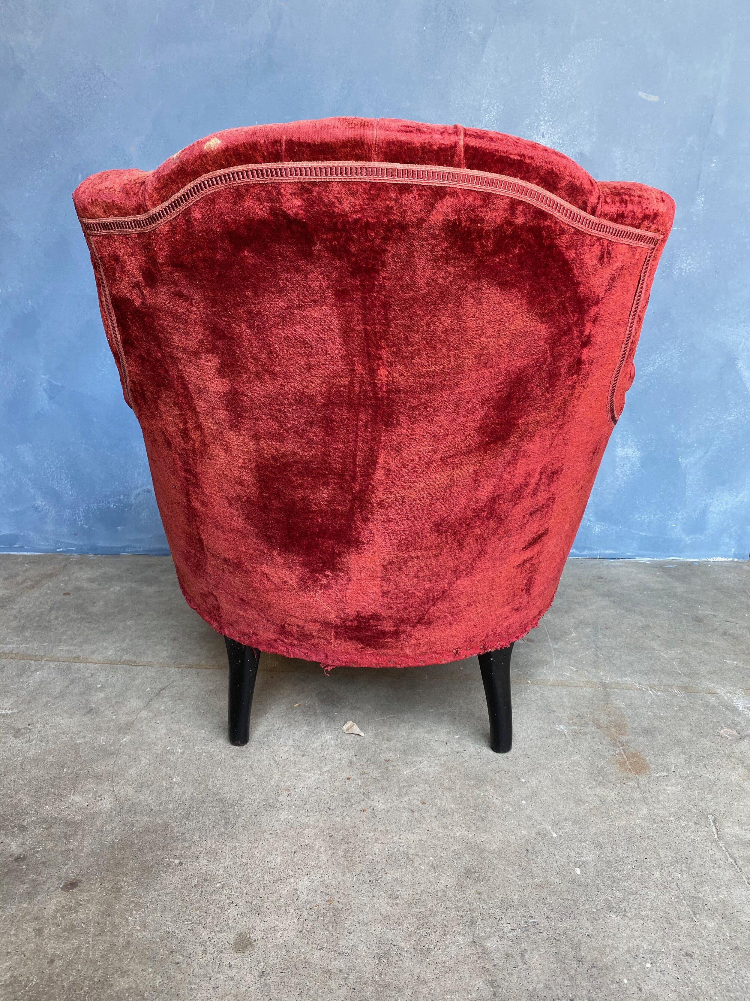 French Napoleon III Armchair in Red Velvet 3