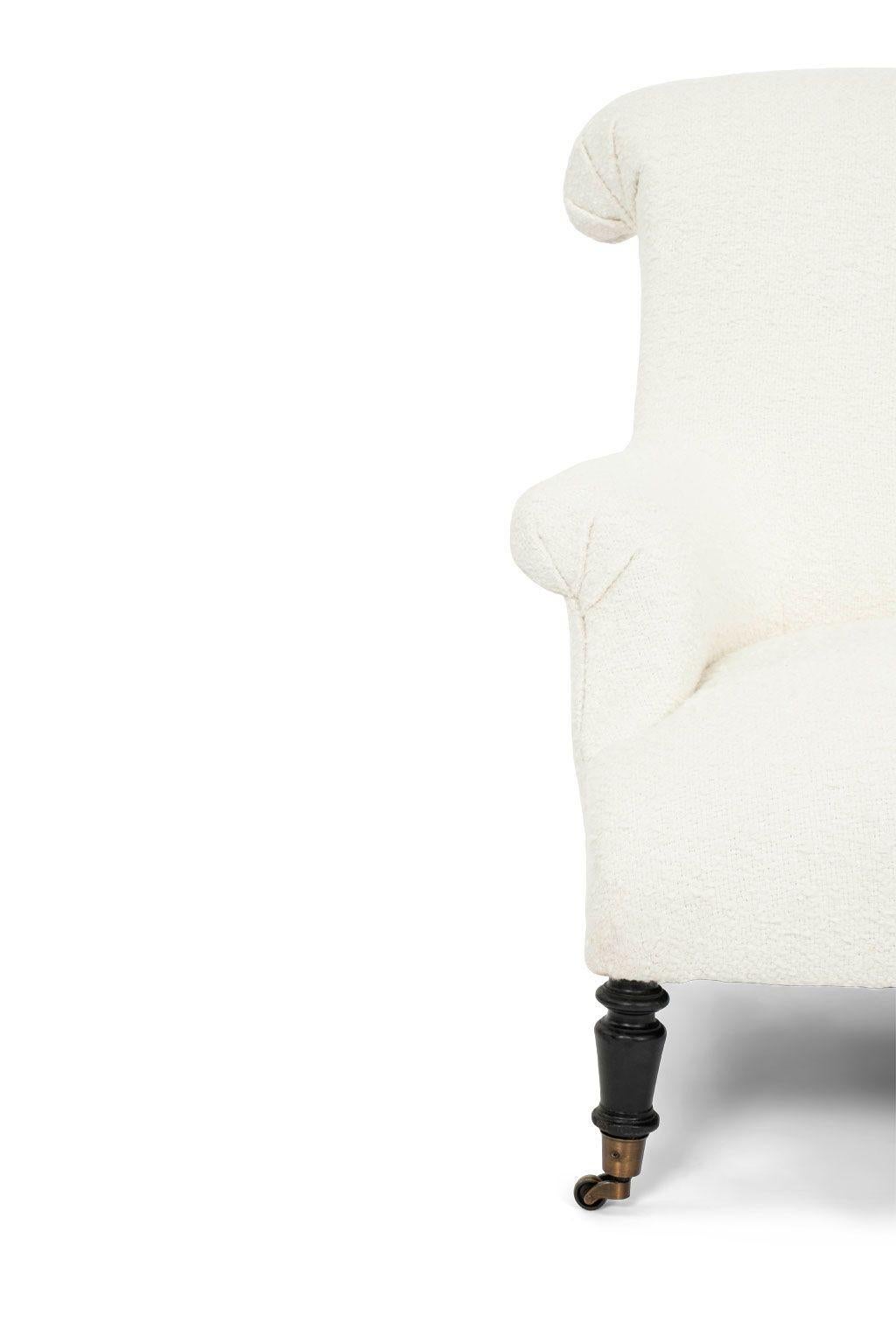 19th Century Large French Napoleon III Armchair in White Boucle For Sale