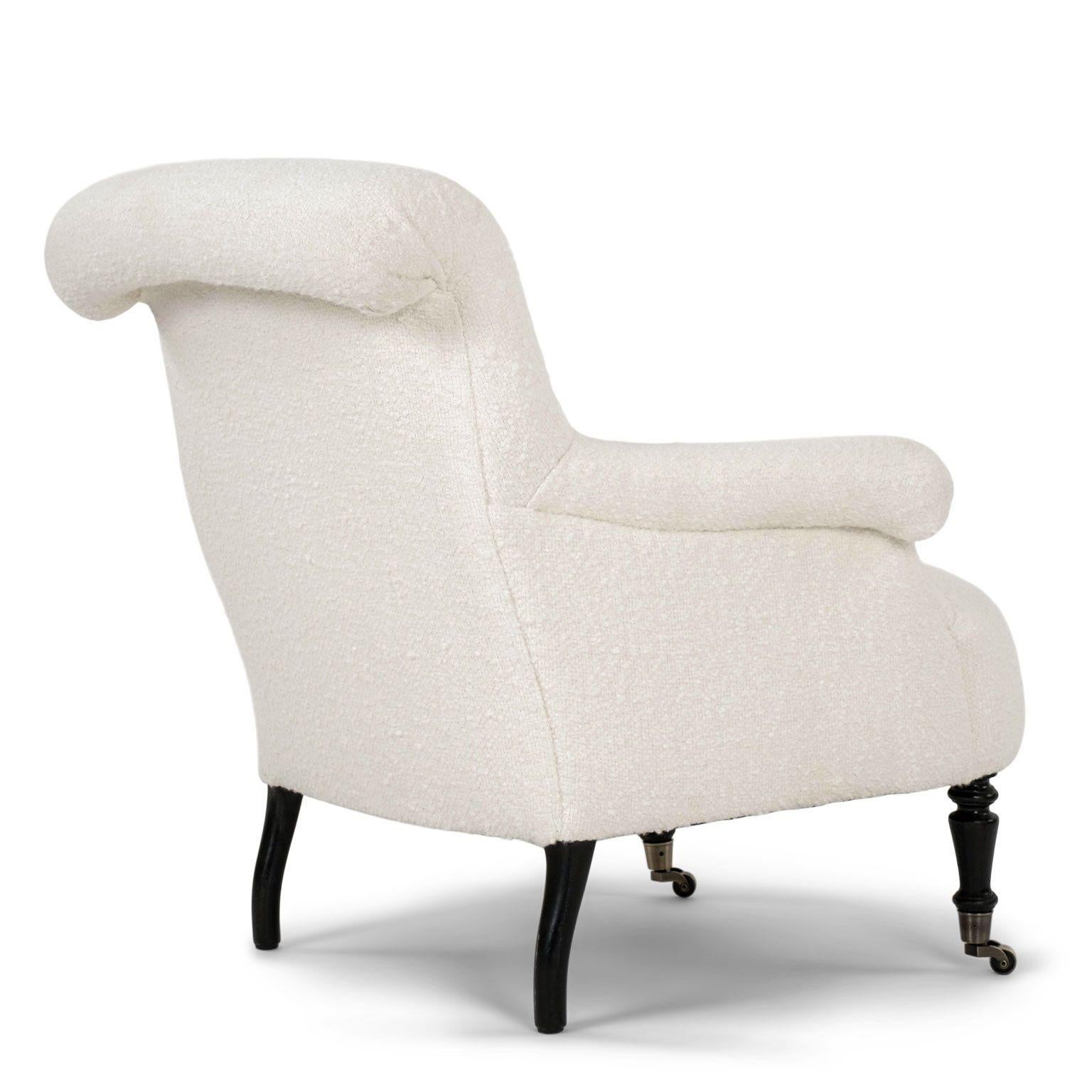 19th Century French Napoleon III Armchair in White Boucle For Sale
