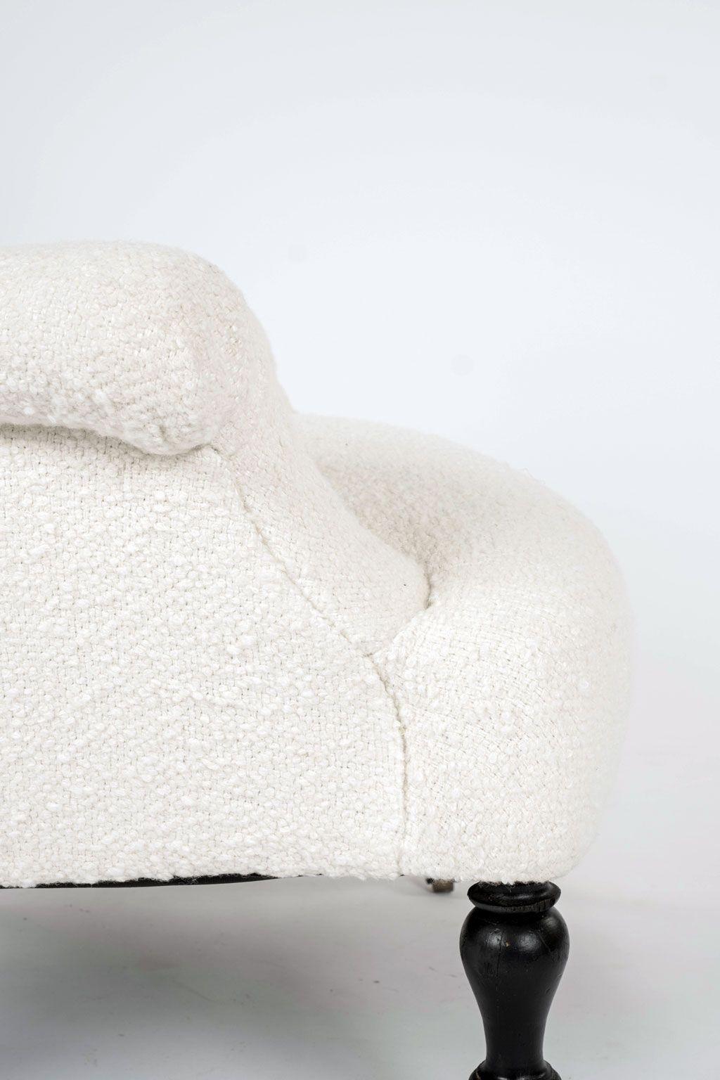 19th Century French Napoleon III Armchair in White Boucle For Sale