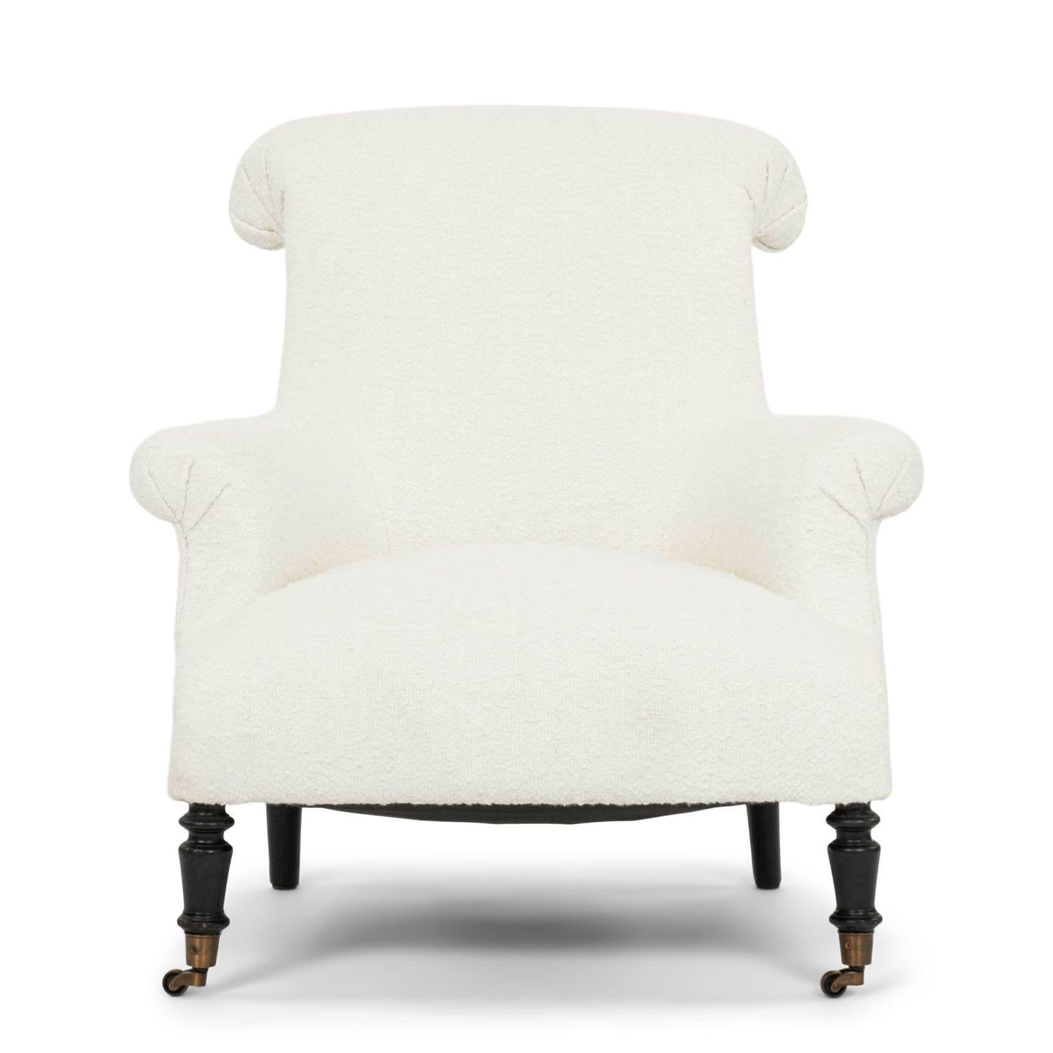 Großer französischer Napoleon III.-Sessel aus weißem Bouclé (Messing) im Angebot