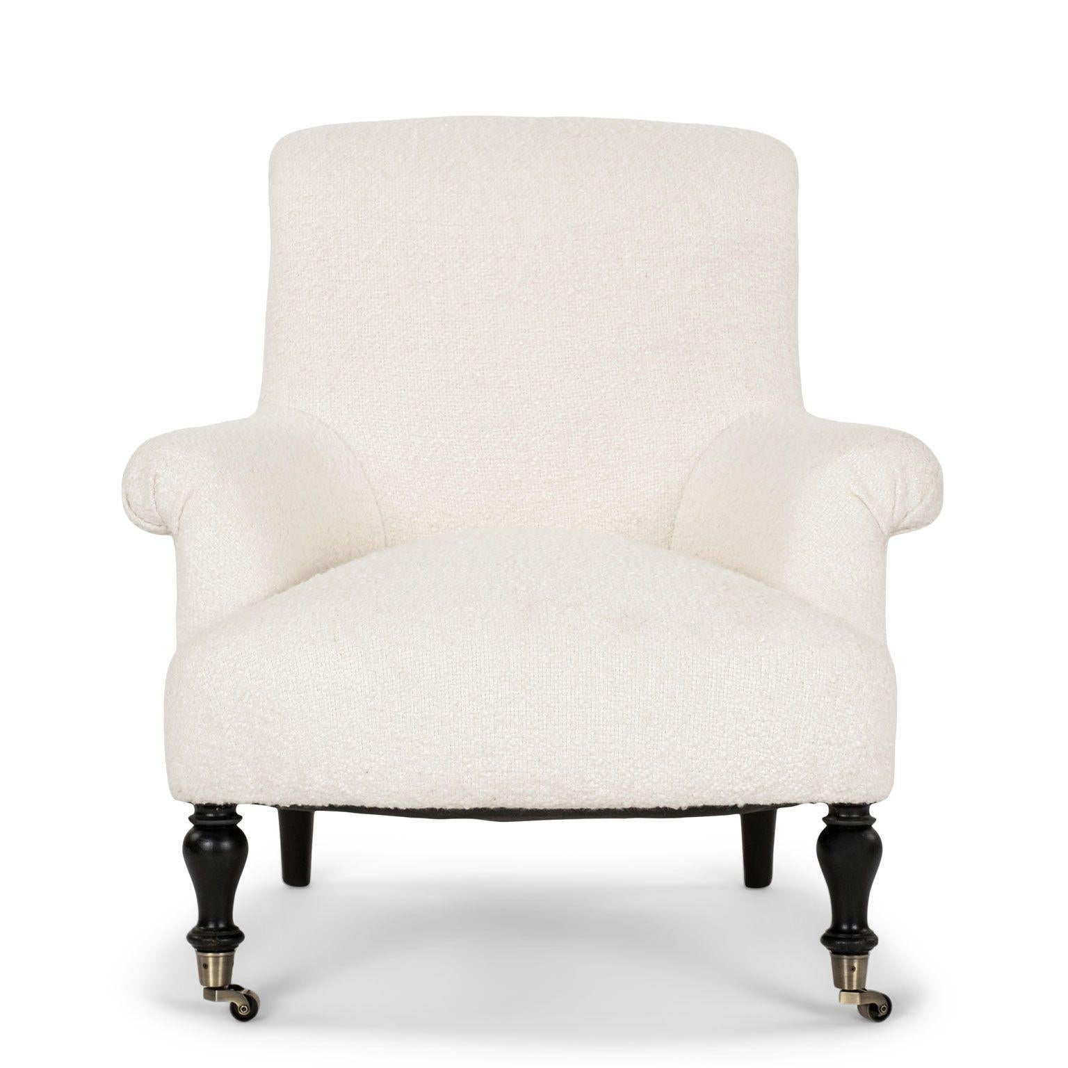 French Napoleon III Armchair in White Boucle For Sale 1