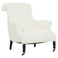Antique Large French Napoleon III Armchair in White Boucle